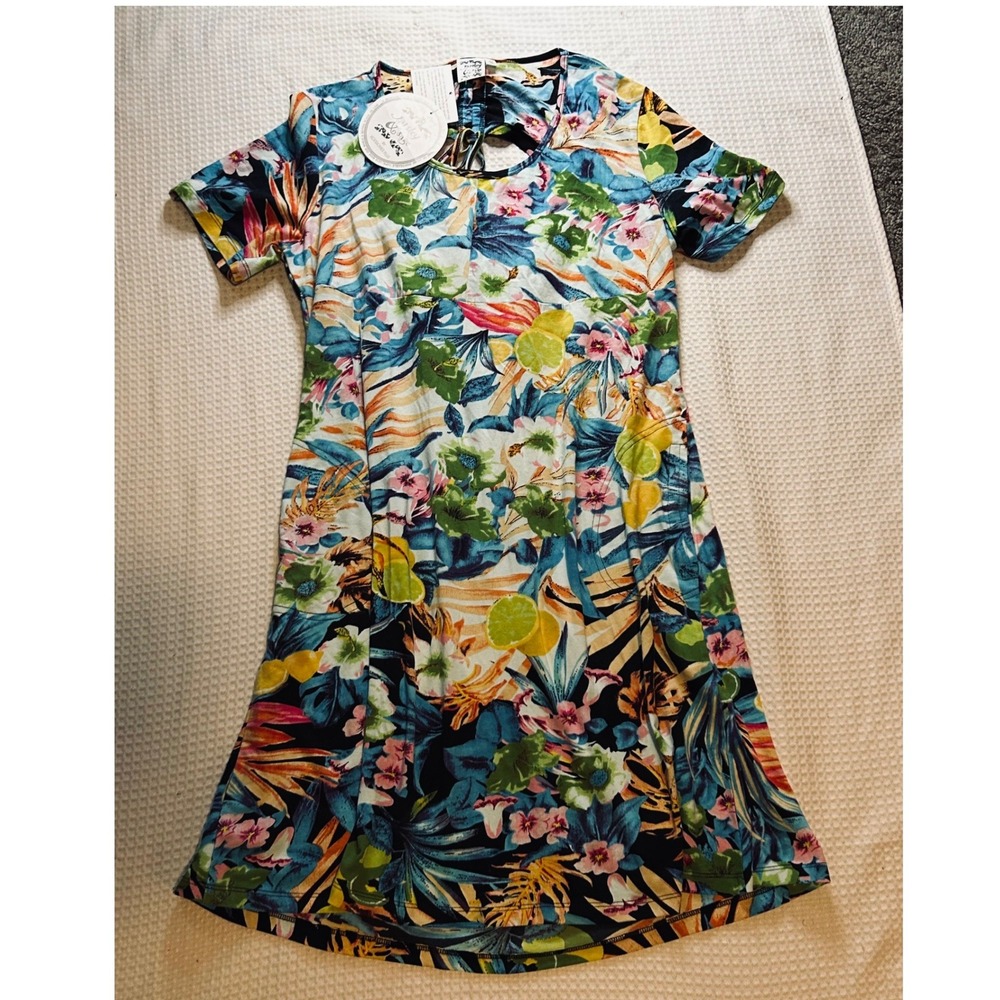 Parsley & Sage NEW Women's Large Tropical Floral Citrus Print Dress Multi-Color